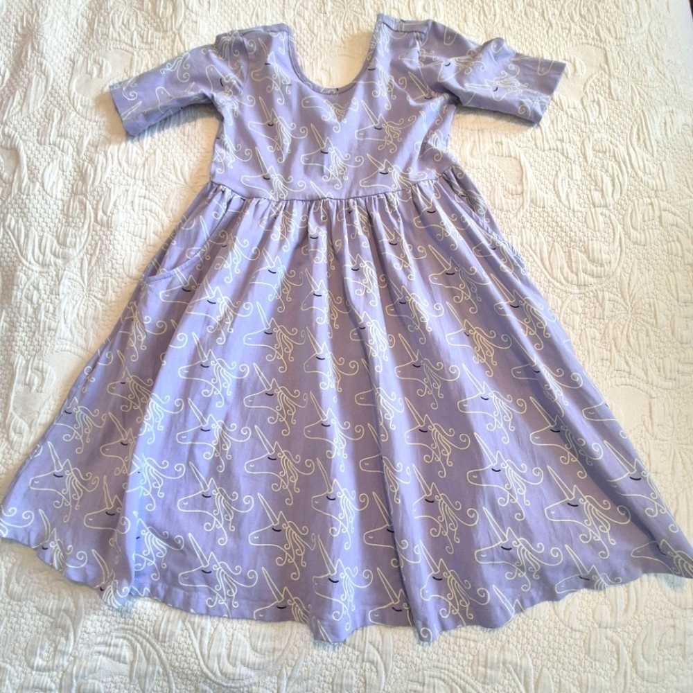 Hanna Andersson girls size 140 or 10 light purple dress unicorn print pockets